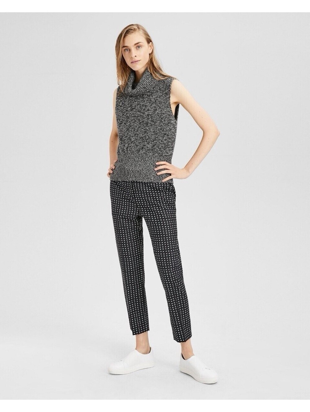 Theory Treeca 2 Square Print Wool Blend Cropped Trouser Pants Size 2 Business